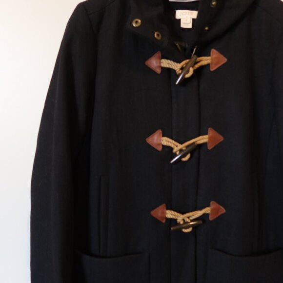 JCREW wool toggle pea coat black long hood 6 preppy classic academia warm winter - Picture 3 of 9